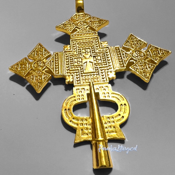 Ethiopian Cross Pendant Orthodox Catholic Church Golden African Christian Cross - Picture 4 of 5